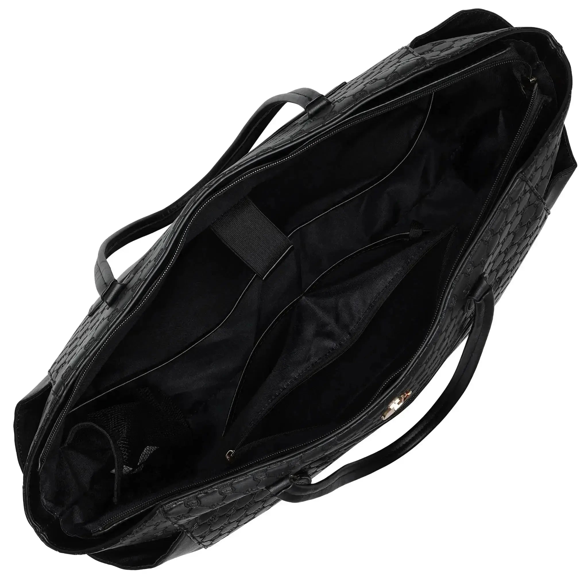 Black bag with a textured pattern on a white background