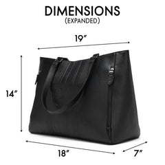 Black handbag with dimensions labeled on a white background