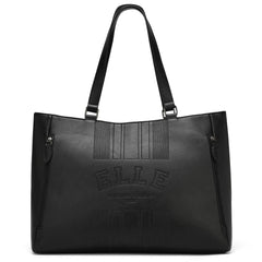 Black handbag with 'ELLE' branding on a white background