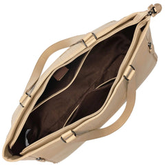 Beige handbag with a shoulder strap on a white background