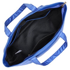 Blue bag with open interior on a white background