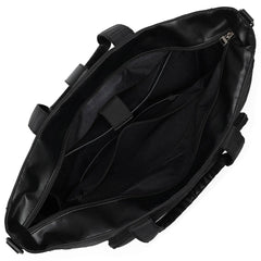 Black bag with multiple compartments on a white background