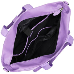 Purple bag with open front showing black interior