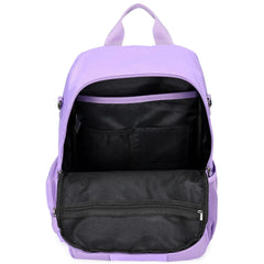 Purple backpack with black interior on a white background