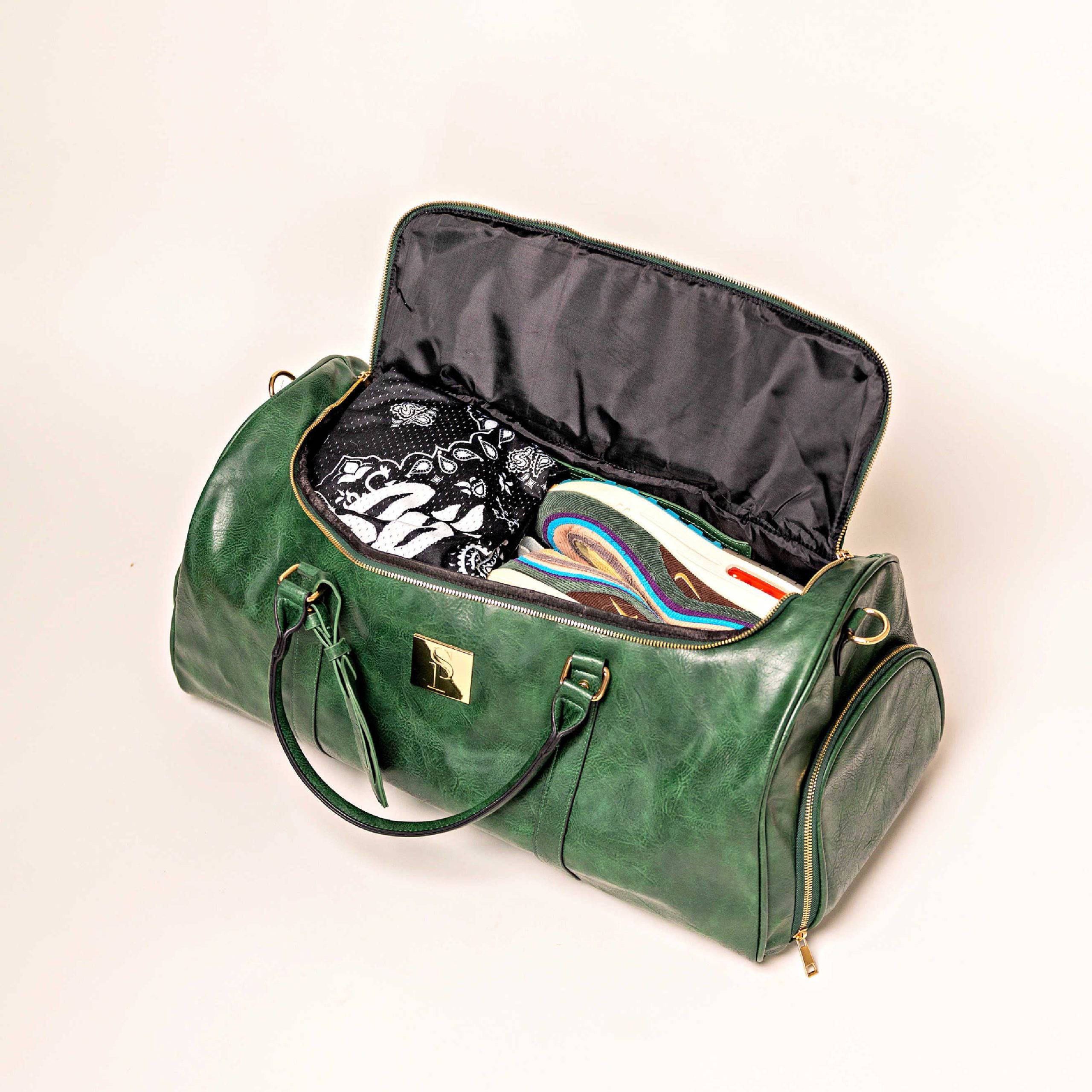 Emerald Green Leather Weekender Duffle Bag Sole Premise