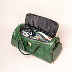 Emerald Green Leather Weekender Duffle Bag Sole Premise