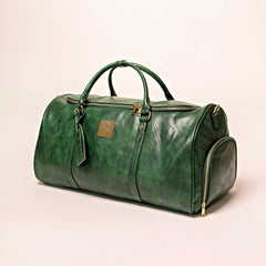 Emerald Green Leather Weekender Duffle Bag Sole Premise