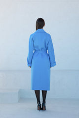 Classic Brushed Cashmere Wool Blend Overcoat in Azure