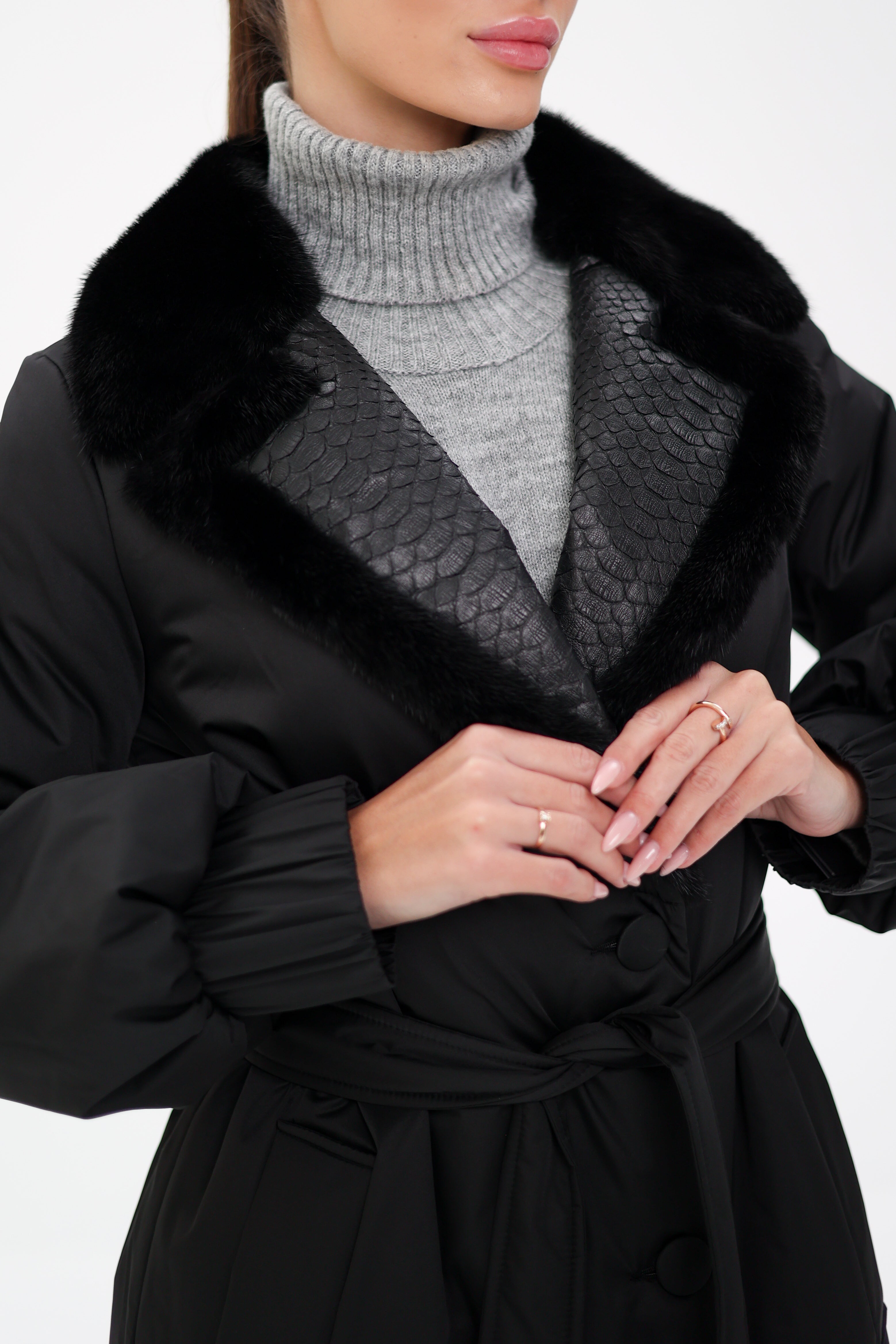 Genuine Mink Fur Real Python Leather Trim Coat Alaska® Outerwear Company