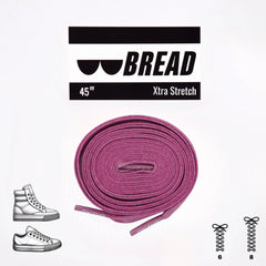 Purple shoelaces with 'BREAD' branding on a white background