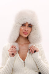Genuine Arctic Fox Fur Genuine Leather Hat