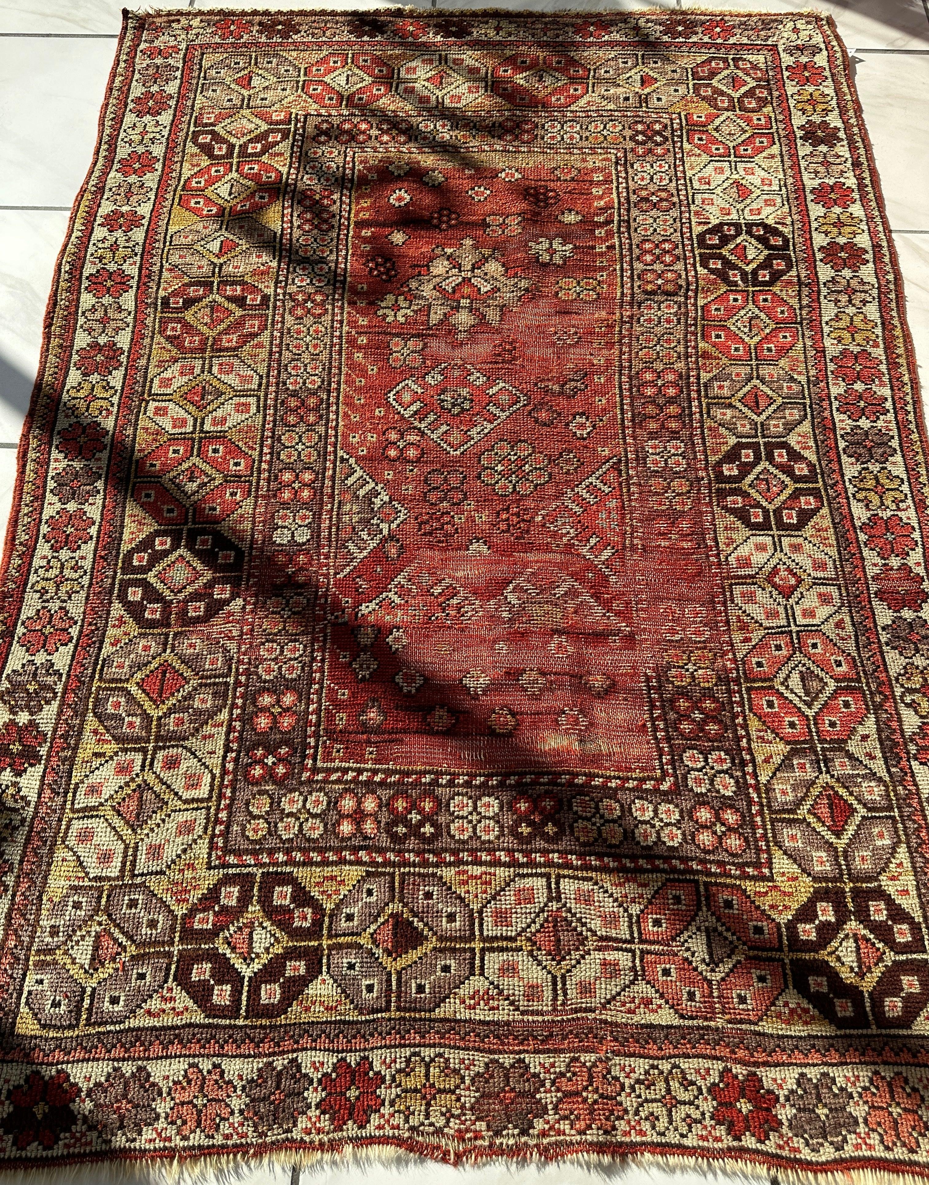 Antique Turkish Wool Distressed Prayer Rug 4’3” x 5’11” Rugistan
