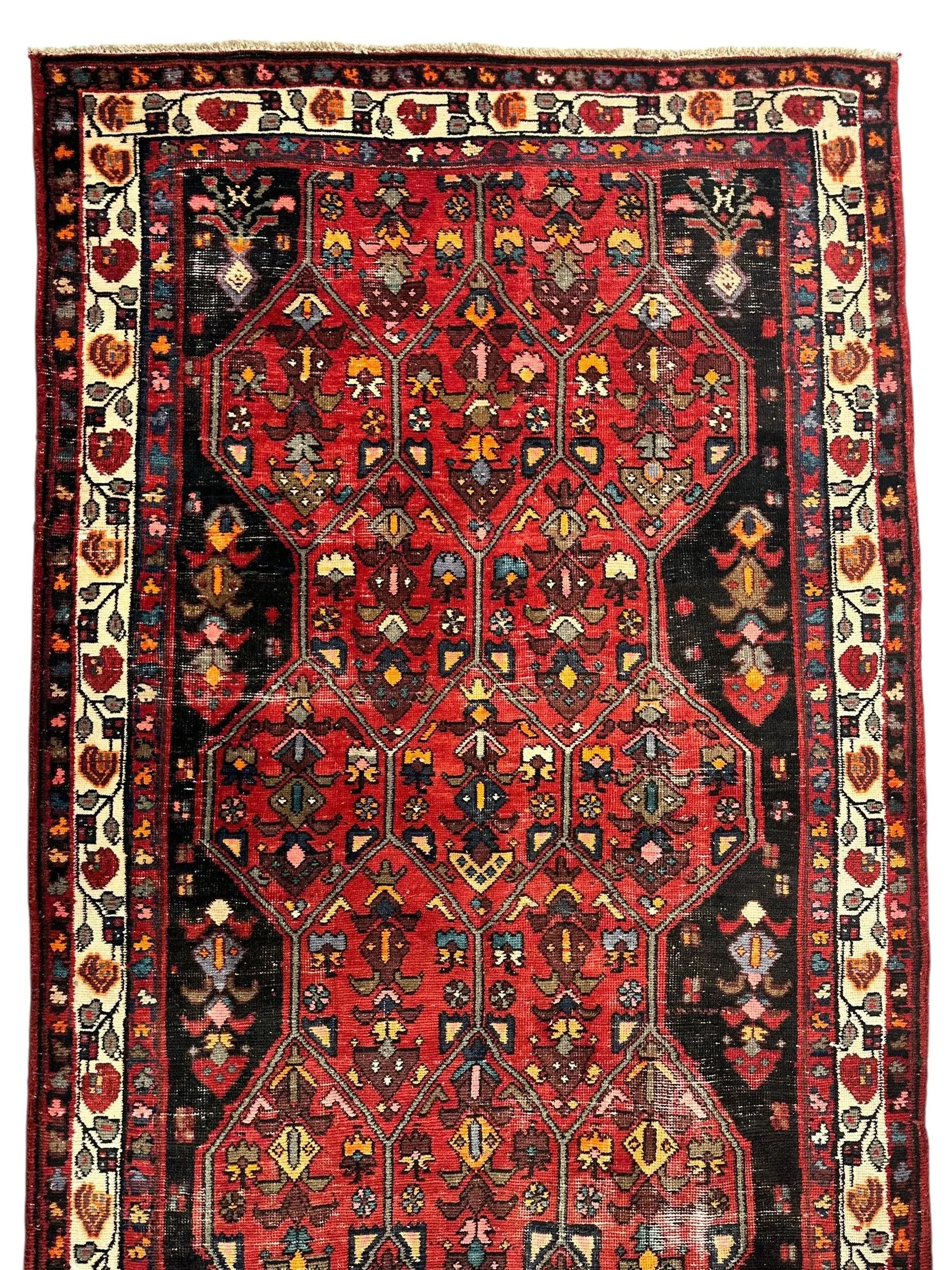 Vintage Persian Hosseinabad Runner Rug - 4’2” x 10’5” - Handwoven Wool, Circa 1950s Rugistan