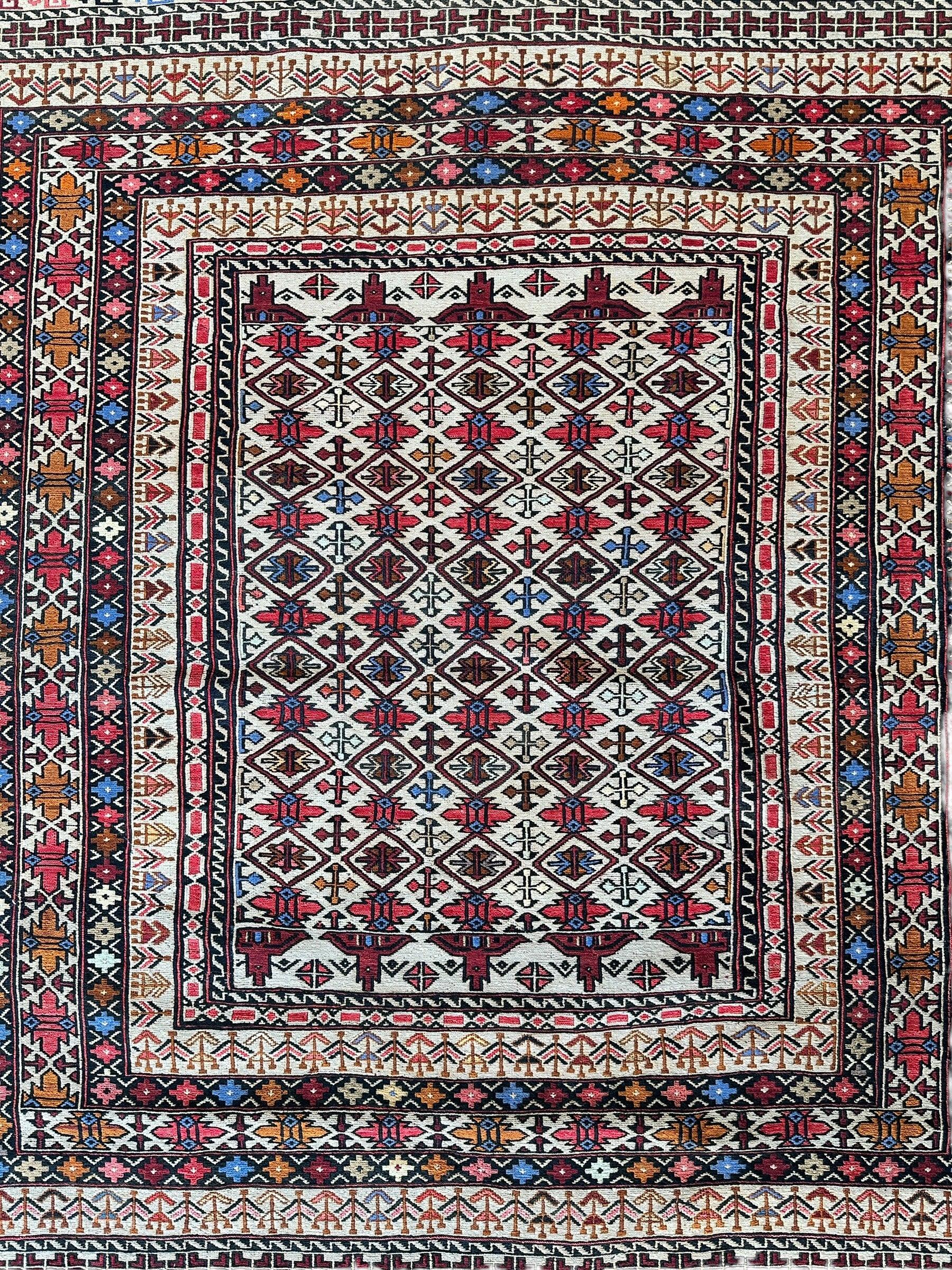 Hand-Woven Afghani Maliki Soumak Wool Kilim Rug - 4'2" x 6'6" Rugistan