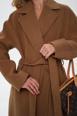 Cambridge Comfort Wraparound Wool Cashmere Coat in Dark Camel