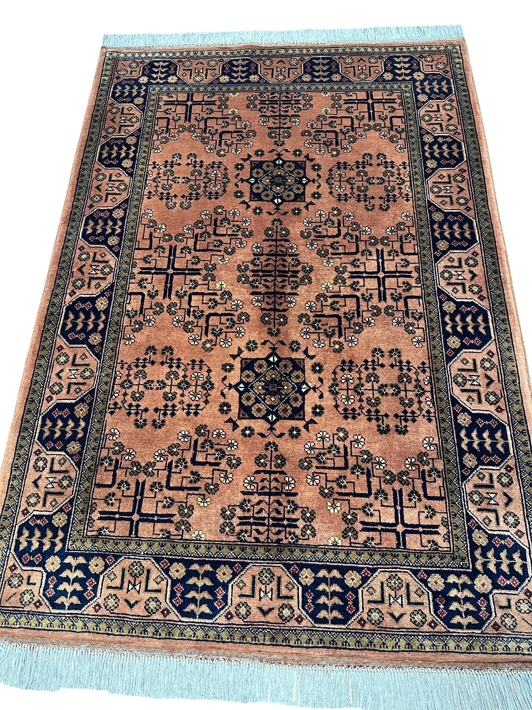 Hand-Knotted Bukharayi Rug – Peach 59” x 40” | Traditional Afghan Wool Rug Rugistan