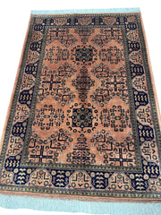 Hand-Knotted Bukharayi Rug – Peach 59” x 40” | Traditional Afghan Wool Rug Rugistan
