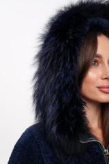 Genuine Shearling Silver Fox Trim Jacket