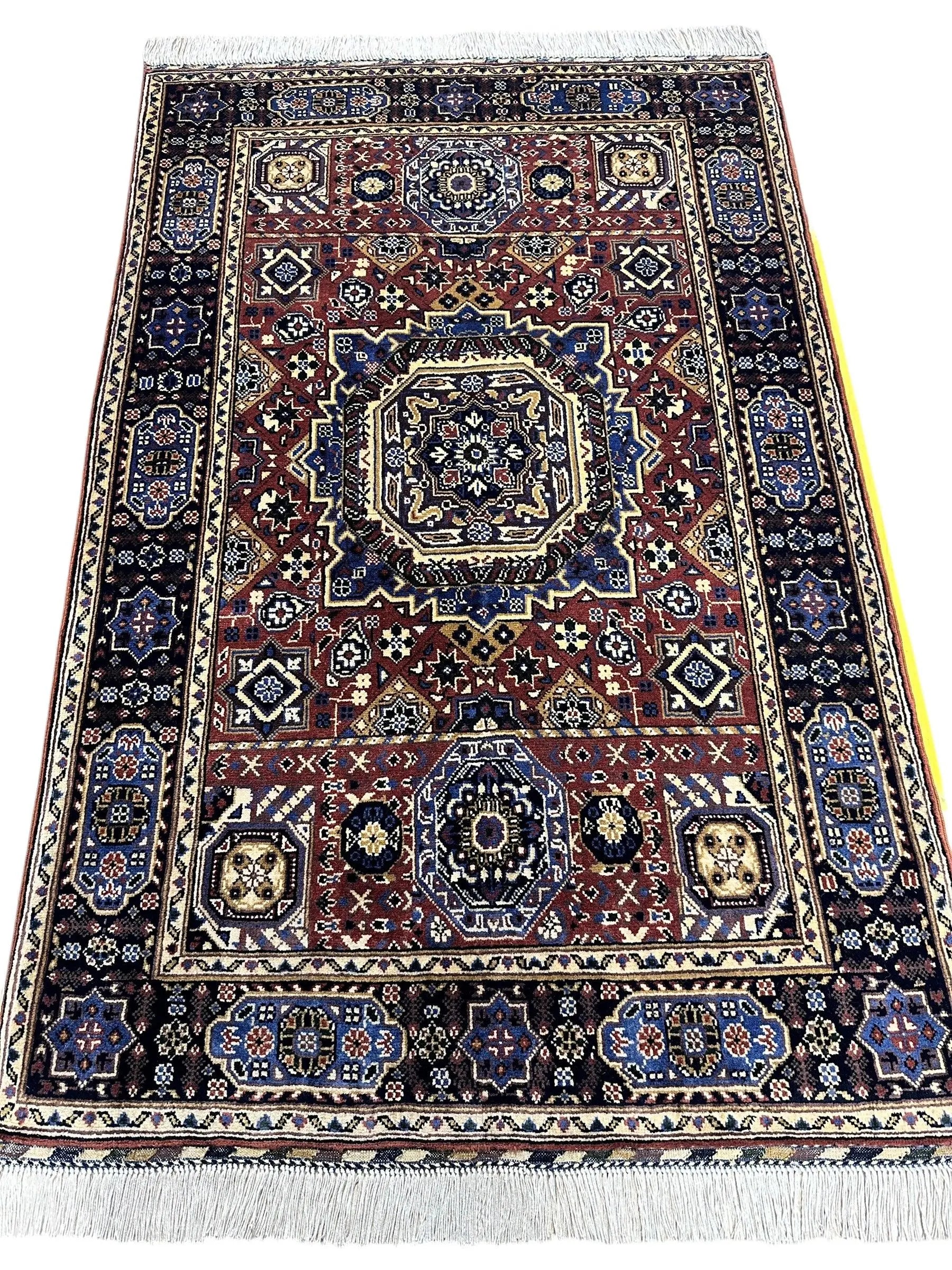 Hand-Knotted Afghani Blue & Brown Mamluk Wool Rug – 40” x 62” Rugistan