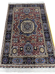 Hand-Knotted Afghani Blue & Brown Mamluk Wool Rug – 40” x 62” Rugistan