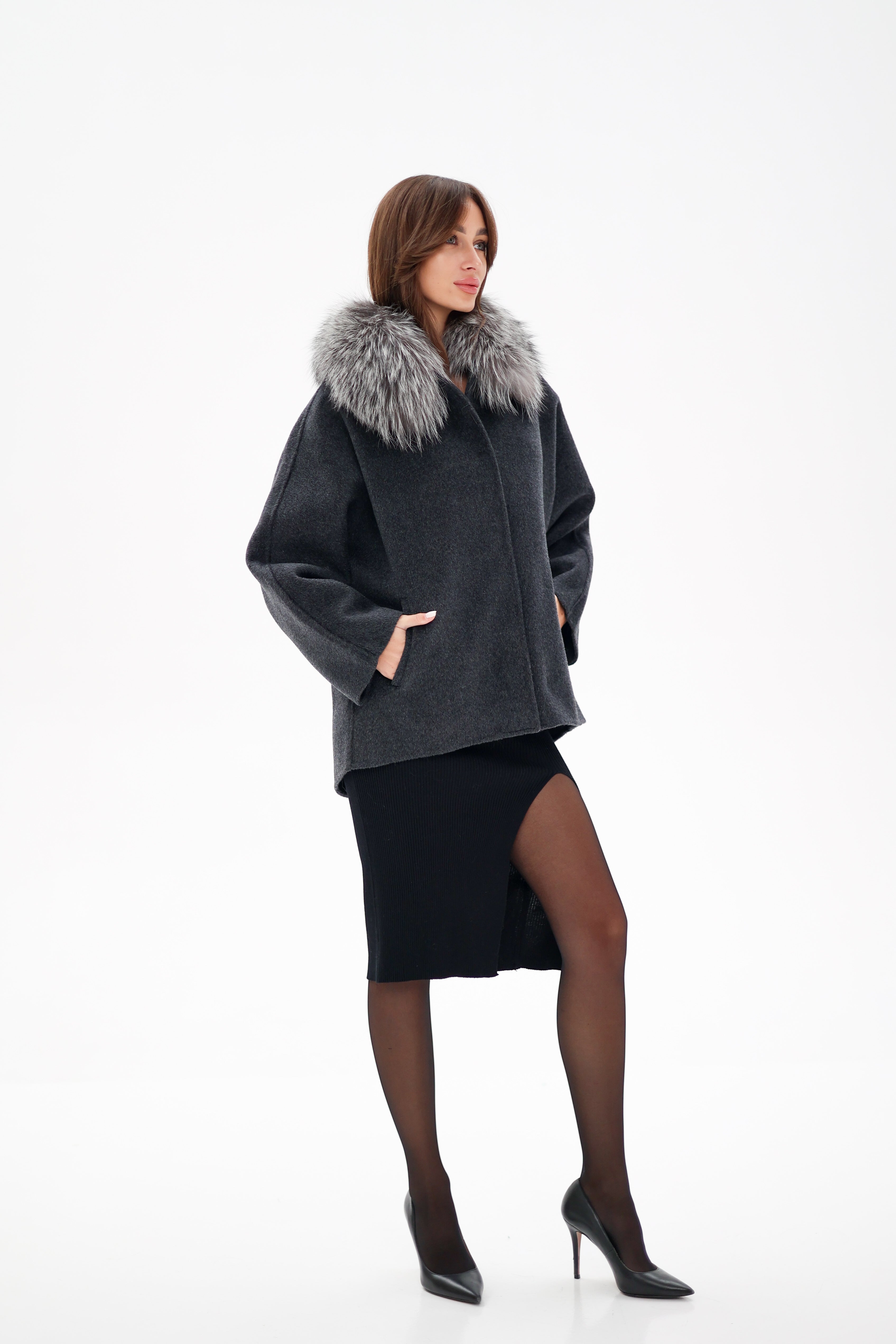 Genuine Silver Fox Fur Virgin Wool Coat Alaska® Outerwear Company