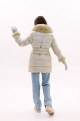 Genuine Fox Fur Down Coat with Fur Trim Mittens