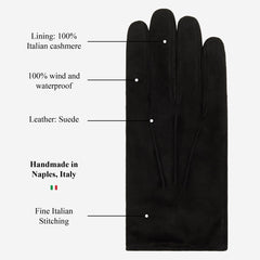Silvia (black) - Italian suede leather gloves with luxurious cashmere lining