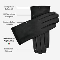 Sofia (black) - Italian lambskin leather gloves with silk lining