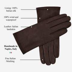 Sofia (dark brown) - Italian lambskin leather gloves with silk lining