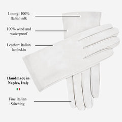 Sofia (white) - Italian lambskin leather gloves with silk lining