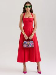 Fitted V-Neck Halter Dress For Women, Mid-waist, Midtown, BYMANYC New York.