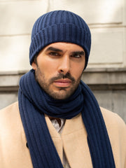 Napoli (navy blue) - Italian 100% cashmere ribbed scarf (unisex)