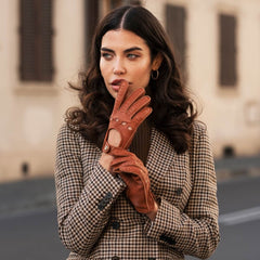 Maria (brown) - Italian driving gloves made of American deerskin leather