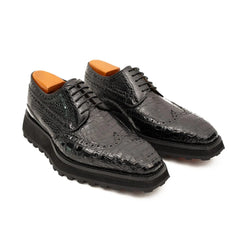 Genuine Crocodile Leather Handmade Black Brogue Shoes
