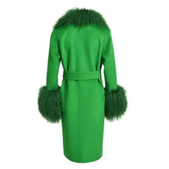 Wool Cashmere Coat with Mongolian Fur Collar | Women's Luxury