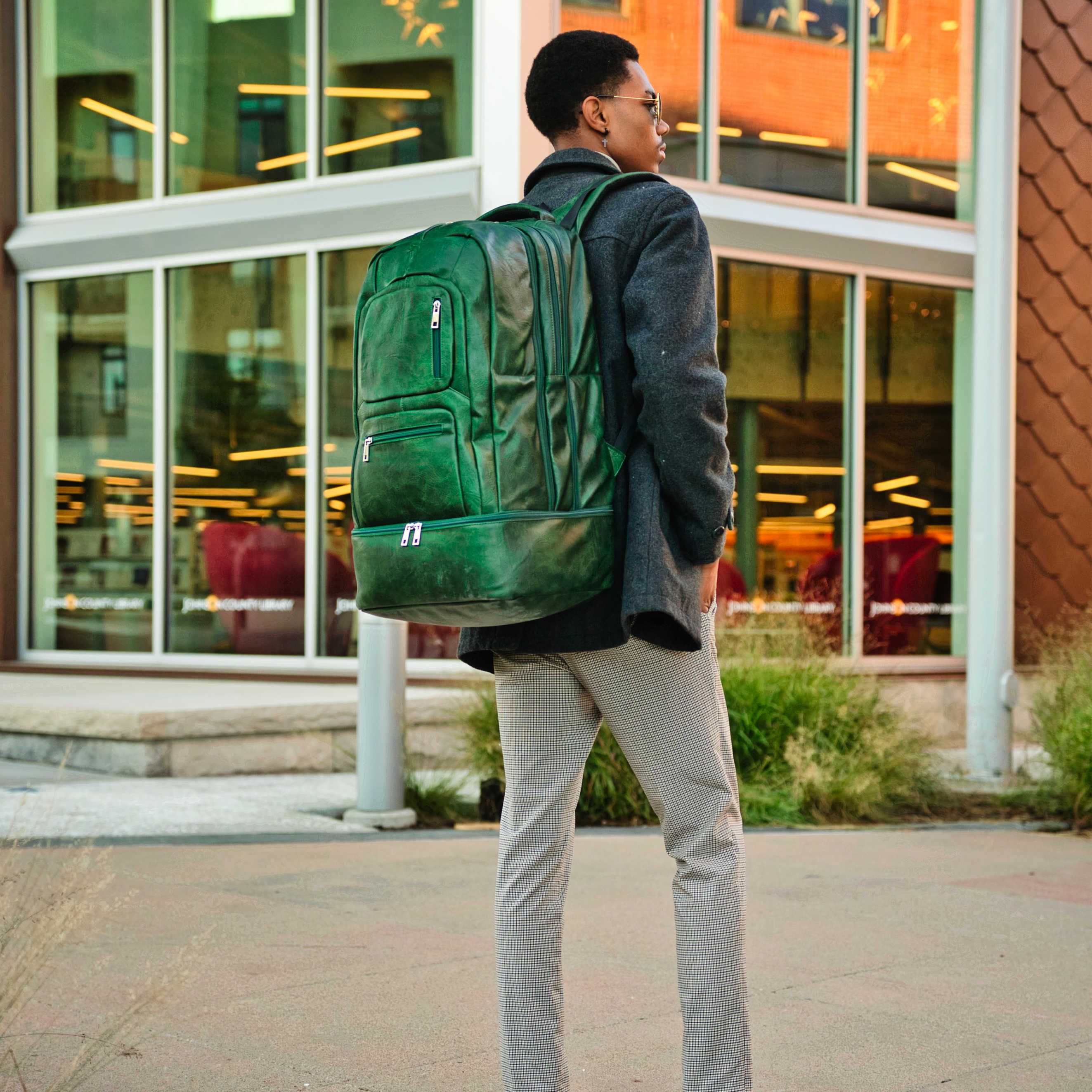 Emerald Green Leather Carry-On Patented Backpack Sole Premise