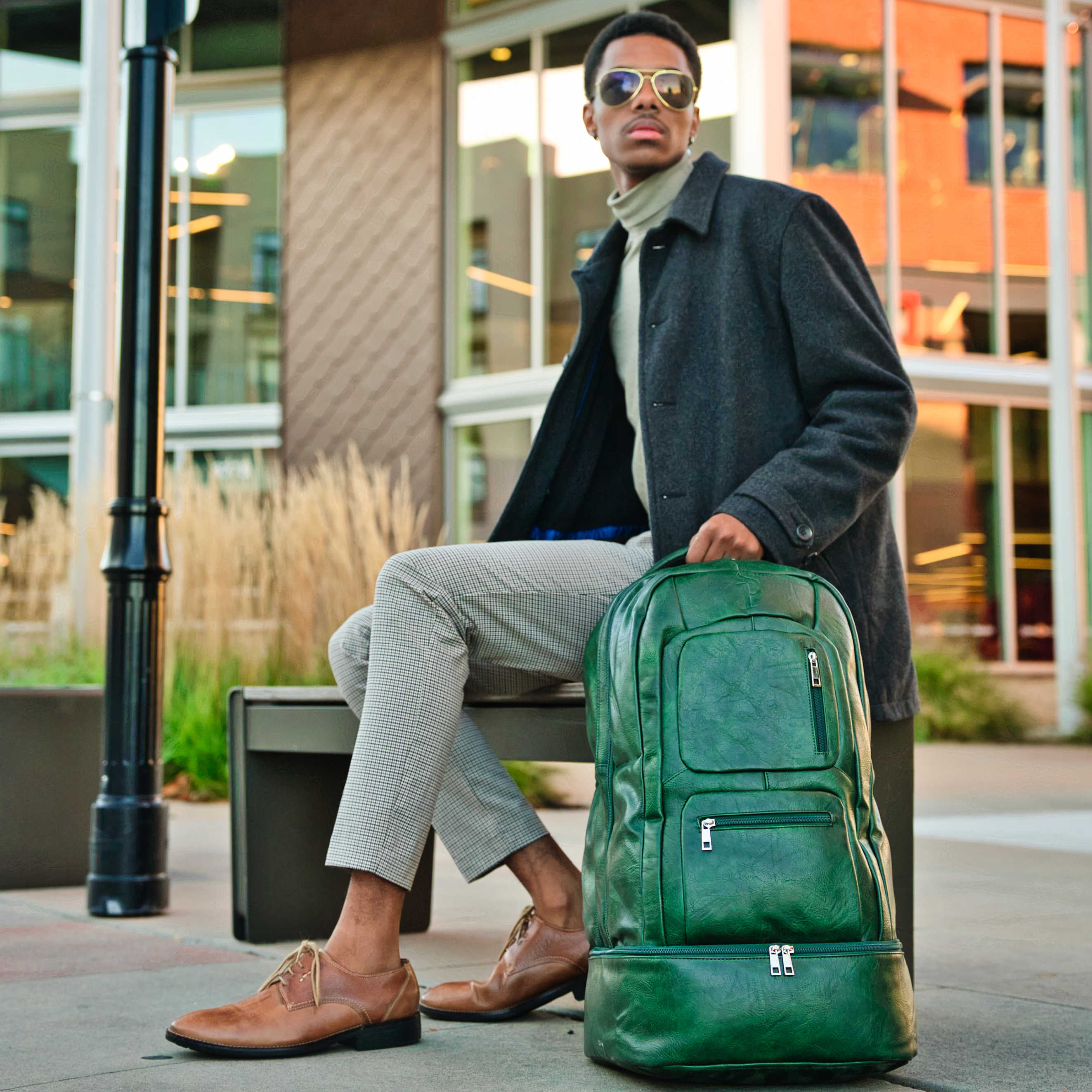 Emerald Green Leather Carry-On Patented Backpack Sole Premise