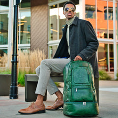 Emerald Green Leather Carry-On Patented Backpack Sole Premise