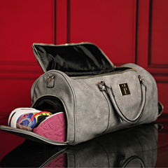 Grey Tumbled Leather Signature Bag Set (Signature Backpack and Duffle Bag) Sole Premise