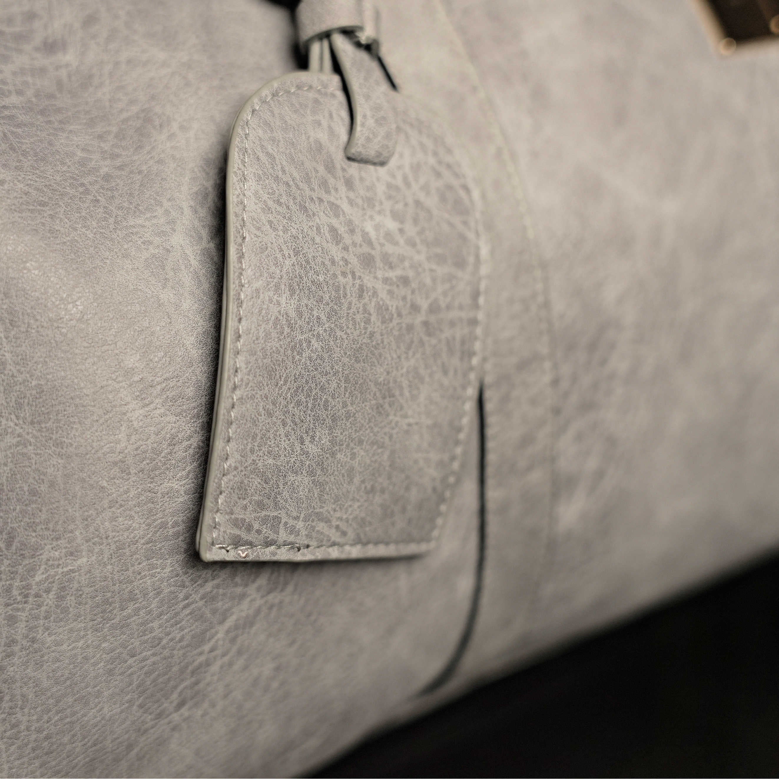 Grey Tumbled Leather Weekender Duffle Bag Sole Premise
