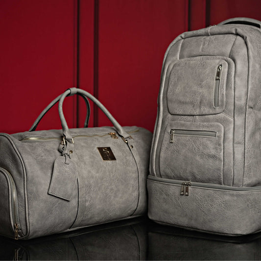 Grey Tumbled Leather Signature Bag Set (Signature Backpack and Duffle Bag) Sole Premise