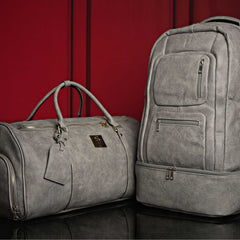 Grey Tumbled Leather Signature Bag Set (Signature Backpack and Duffle Bag) Sole Premise