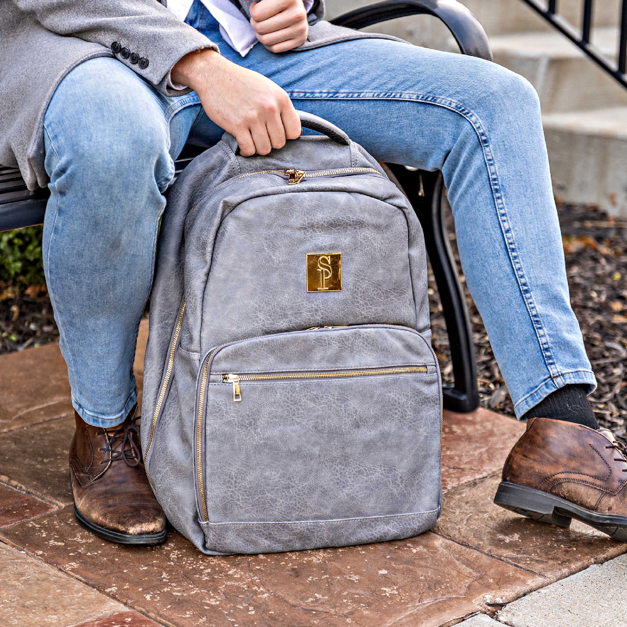 Grey Leather Commuter Bag Sole Premise