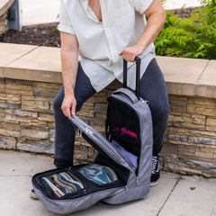 Grey Leather Carry-On Patented Roller Bag Sole Premise