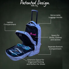 Grey Leather Carry-On Patented Roller Bag Sole Premise