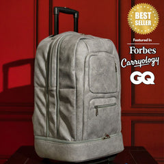 Grey Leather Carry-On Patented Roller Bag Sole Premise