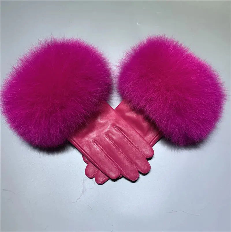 Gloves made of natural sheepskin with natural fur on a warm fluffy lining Family Shopolf