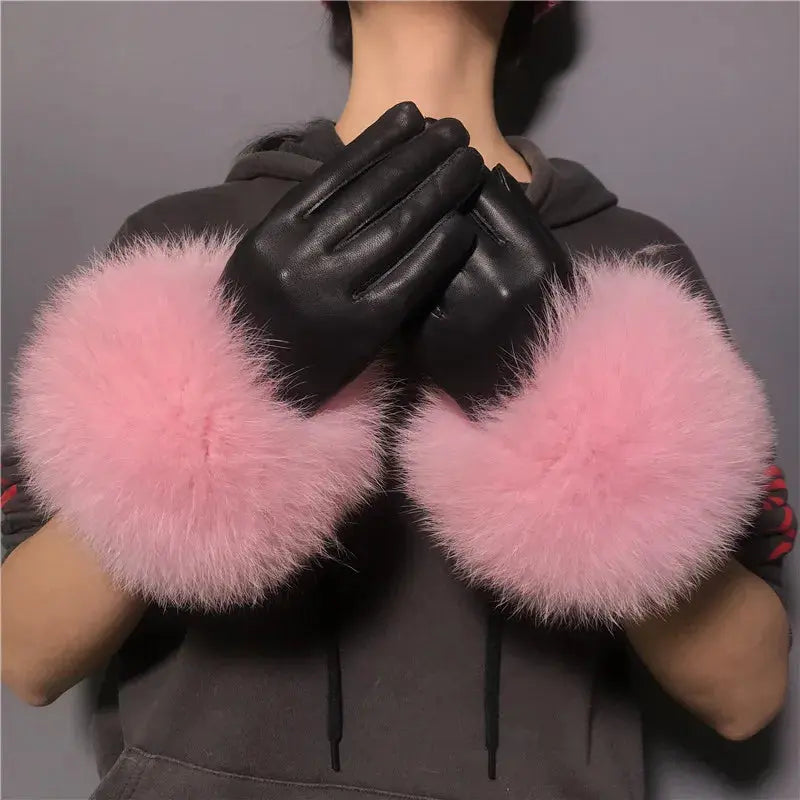 Gloves Made Of Genuine Leather And Fox Fur Family Shopolf