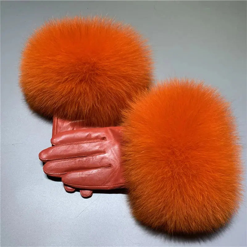 Gloves made of natural sheepskin with natural fur on a warm fluffy lining Family Shopolf