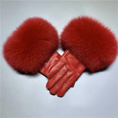 Gloves made of natural sheepskin with natural fur on a warm fluffy lining Family Shopolf